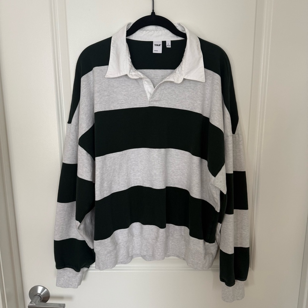 aritzia grey & green long sleeve cotton polo